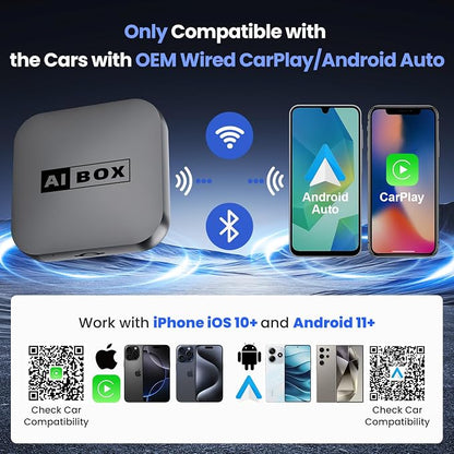 Wireless CarPlay/Android Auto Adapter with Netflix & YouTube, Upgraded Car Play Wireless Adapter for iPhone 8+& Android 11.0+, Plug & Play Dongle for Car, Smart AI Box Only for Cars with Wired CarPlay