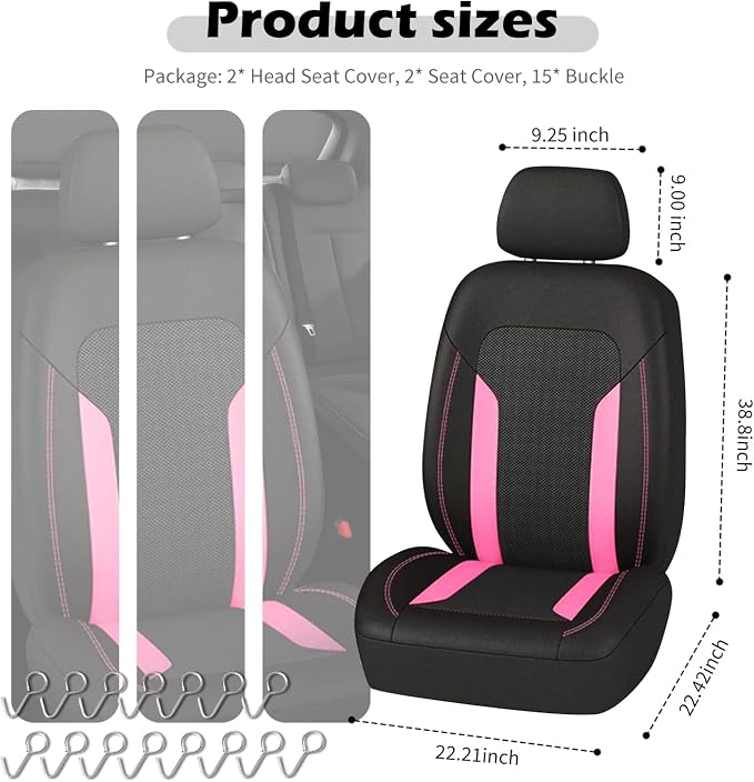 2 Pack Universal Car Seat Cover with Breathable Mesh Backrest,Comfortable Car Seat Protector with Foam Padding and Retaining Buckle,Highly Elastic Car Seat Covers Full Set (Pink)