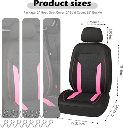 2 Pack Universal Car Seat Cover with Breathable Mesh Backrest,Comfortable Car Seat Protector with Foam Padding and Retaining Buckle,Highly Elastic Car Seat Covers Full Set (Pink)