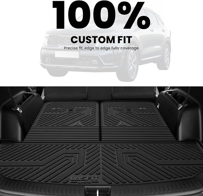 LASFIT Cargo Mat & Backrest Mats for Kia Sorento 2026 2025 2024 2023 2022 2021, All Weather TPE Custom Fit Cargo Liners Trunk Mat & SeatBack Mats Accessories for Kia Sorento 2021-2026, Black