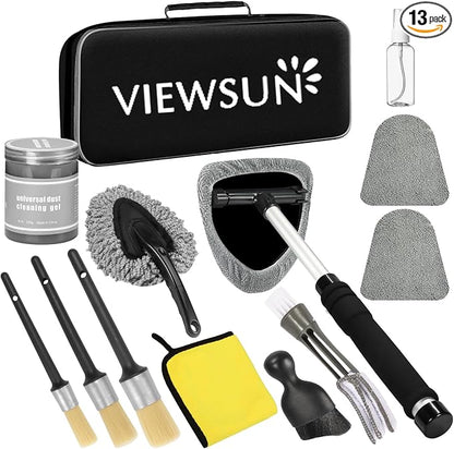 Windshield Cleaner Tool, 13Pcs Car Interior Cleaning Kit, Car Detailing Kit Interior Cleaner, Car Detailing Brushes, Car Cleaning Gel, Inside Cleaning Supplies Accessories for Women Men