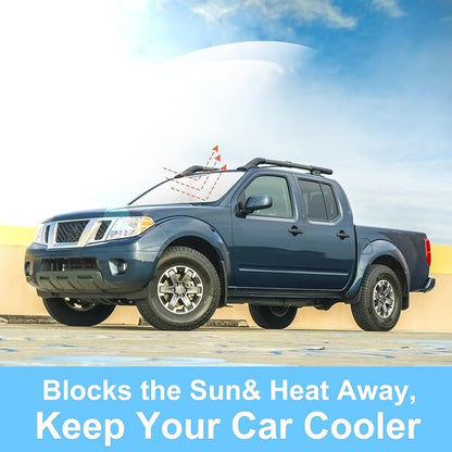 TINGLU Sun Shade for Nissan Frontier 2006-2021 Accessories Windshield Sun Shade Window Shade UV Rays Protection Sun Visor Cover with Steering Wheel Sunshade Storage Bag
