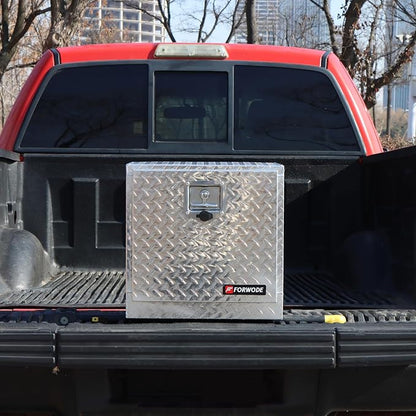 FORWODE 18x17x18 Inch Underbody Truck Tool Box Aluminum Trailer Tool Box with Lock & Foldable T-Handle Waterproof Truck Storage Box for Pickup Truck, Trailer, RV, ATV, Indoor（SILVER）