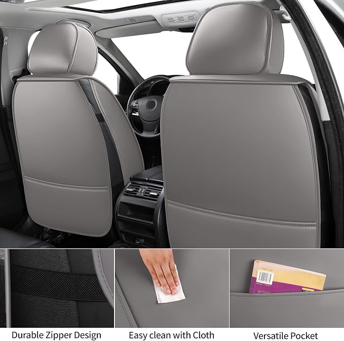 Universal Precision Fit 3D Molded Contoured Front Seat Covers Set of 2, Nappa Leather Semi Coverage Seat Cushion, Interior Decoration & Seat Protector for Most Cars, SUVs, Trucks Style2 Gray