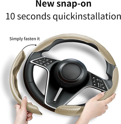 Carbon Fiber Steering Wheel Cover, 3-Piece Set Anti-Skid Comfortable Grip Segmented Butterfly Design, Easy Snap-On Installation Universal Fit 99% Cars, Beige