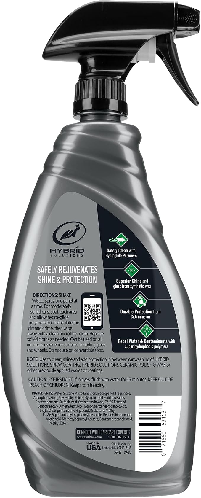 Turtle Wax Hybrid Solutions Ceramic 3-in-1 Car Detailer, Waterless Car Wash, Long-lasting HydrophobicWax Protection and High Gloss Shine, Safe For All Exterior Surfaces, 32 oz (Pack of 3)