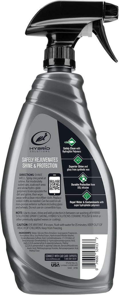 Turtle Wax Hybrid Solutions Ceramic 3-in-1 Car Detailer, Waterless Car Wash, Long-lasting HydrophobicWax Protection and High Gloss Shine, Safe For All Exterior Surfaces, 32 oz (Pack of 1)