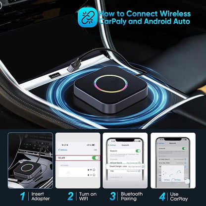Yunseity AI Box Wireless Auto Adapter, 2 in 1 Wireless Adapter, Seamless Wireless Experience, Double APP Functionality, for Cars with Wired CarPlayAndroid Auto.