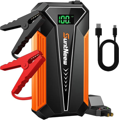 Jump Starter Power Bank 8000mAh (Up to 6.5L Petrol/5.0L Diesel),12V Battery Booster for Cars, Trucks, SUVs & Motorcycles,Compact Design with LED Light & PD 18W USB -Orange