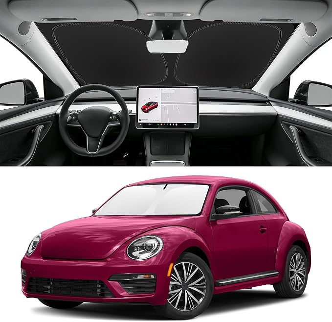 Custom Fit Windshield Sun Shade for Volkswagen VW Beetle 2012-2019, Blocks UV & Heat, Front Window Sunshade Accessories, Easy Fold & Store Keep Your Car Cooler