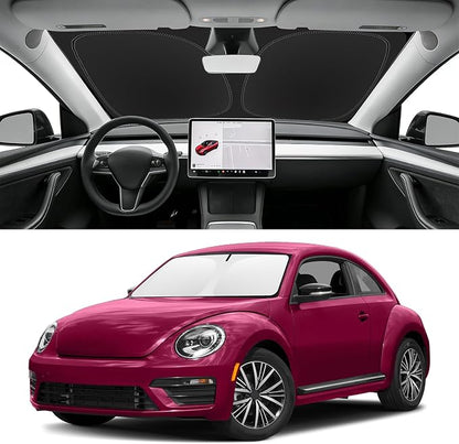 Custom Fit Windshield Sun Shade for Volkswagen VW Beetle 2012-2019, Blocks UV & Heat, Front Window Sunshade Accessories, Easy Fold & Store Keep Your Car Cooler
