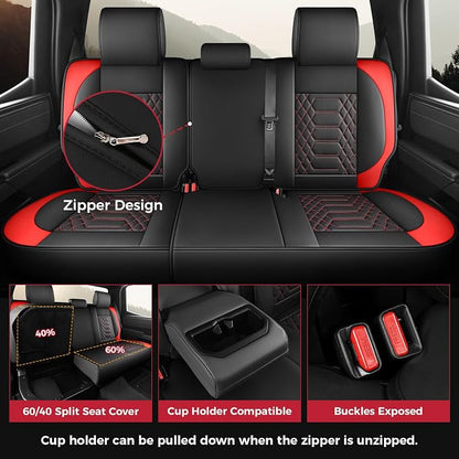 FREESOO Tundra Seat Covers 2026 2025 2024 2023 2022 Full Set, Fit for Toyota Tundra Crewmax Double Cab, Custom Truck Seat Covers with Waterproof Faux Leather BlackRed