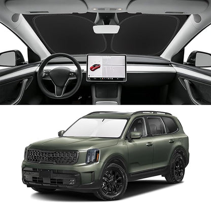 Custom Fit Windshield Sun Shade for Kia Telluride 2020-2025, Blocks UV & Heat, Front Window Sunshade Accessorie, Easy Fold & Store Keep Your Car Cooler