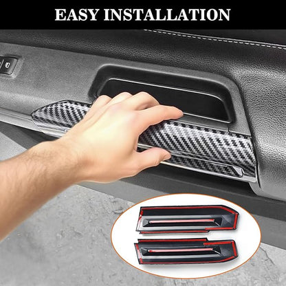 Car Inner Door Handle Trim Cover fits for Ford Mustang 2015-2024, Carbon Fiber Door Handrail Handle Protector for Mustang Interior Decoration Accessories,2Pcs Kit (Black Carbon Fiber)