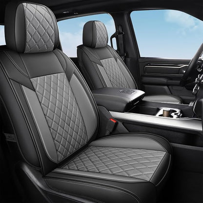 FREESOO Seat Covers for Dodge Ram 2019-2026 Ram 1500 Crew Quad Regular Cab 2011-2026 2500 3500 Mega Cab Bighorn Longhorn Laramie Tradesman, with Flat Bench, Black Grey