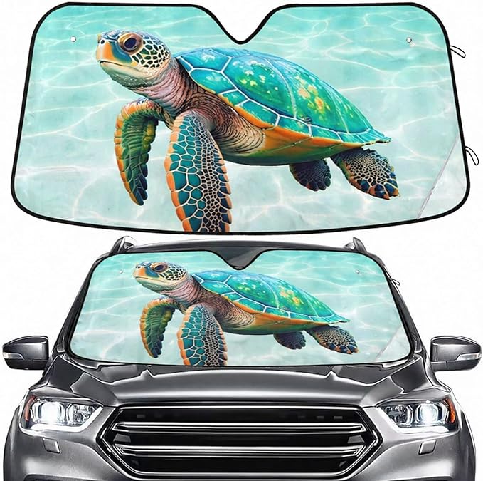 Sea Turtle Teal Windshield Sun Shade for Car Auto SUV Truck Foldable Front Window Sunshade Sun Visor Protector Block UV Rays Reflect Heat, 55" x 28"