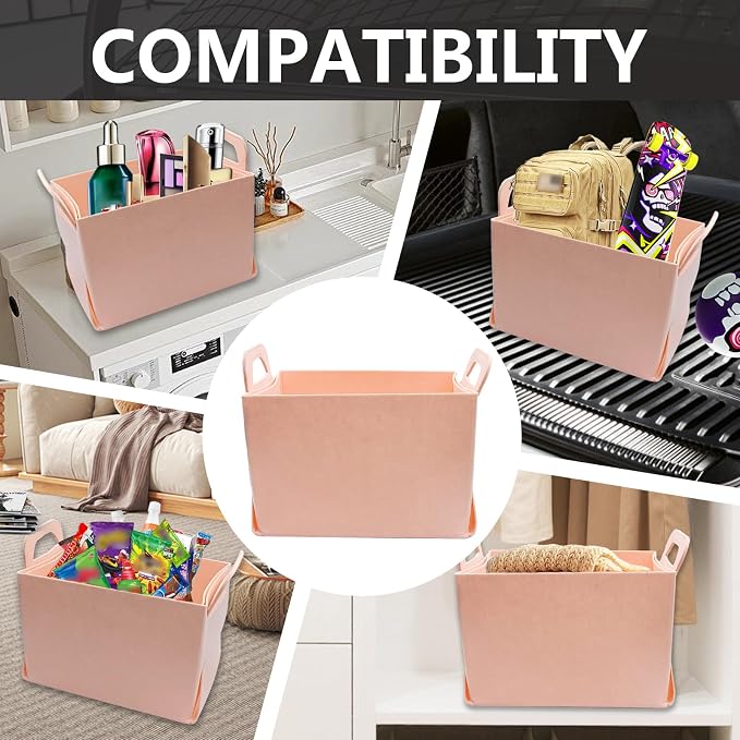 Felt Car Trunk Organizer, Foldable Vehicle Storage Box, Large Capacity Multi-Purpose Automotive Interior Accessories for Cars, SUV, Sedan, Truck (Pink)