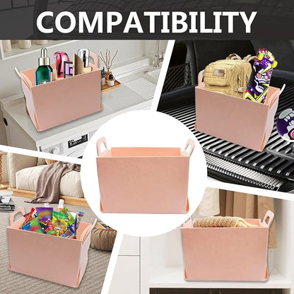 Felt Car Trunk Organizer, Foldable Vehicle Storage Box, Large Capacity Multi-Purpose Automotive Interior Accessories for Cars, SUV, Sedan, Truck (Pink)