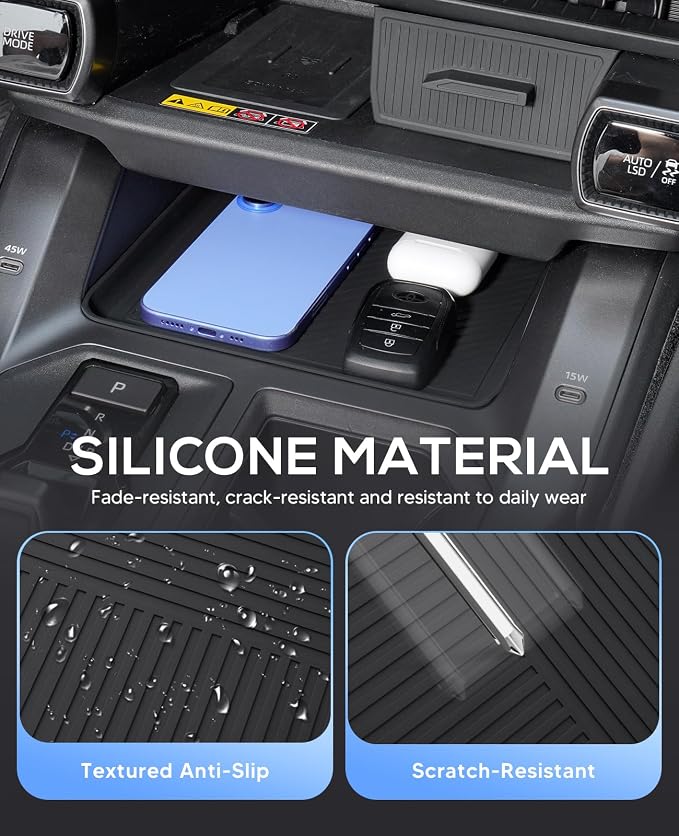 Autorder 2PCS Center Console Organizer Tray for 2026 Toyota RAV4 LE SE XLE Premium XSE Woodland Limited - Under Screen Insert Storage Drawer - Silicone Black