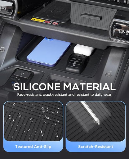Autorder 2PCS Center Console Organizer Tray for 2026 Toyota RAV4 LE SE XLE Premium XSE Woodland Limited - Under Screen Insert Storage Drawer - Silicone Black