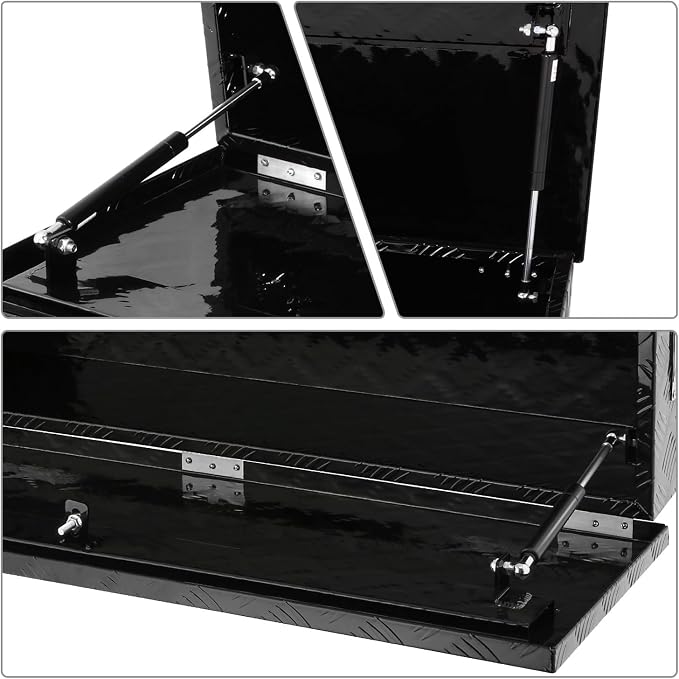 DNA MOTORING Aluminum Lockable Storage Box, Trailer Tongue & Truck Bed Tool Box w/Keys & Side Handle, Black Organizer w/Diamond Tread Pattern, 39"L x 13.3"W x 10"H, TBOX-T5-004-BK