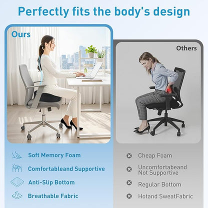 BlissTrends Seat Cushion,Thick Memory Foam Cushions for Office Chair, Car Seat, Airplane, Relieving Pressure Tailbone Sciatica Back Pain for Long Sitting Office Workers, Car Drivers 4.7in Thick Grey