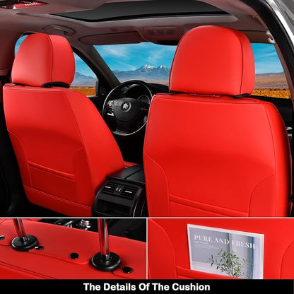 Coverado Seat Covers, Car Front Seat Covers with Backrest, Nappa Leather Car Seat Protectors,Waterproof &Breathable,Anti-Slip Automotive Seat Cushion, Universal Fit for Most Vehicles,2Pcs Red