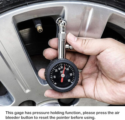 CZC AUTO Heavy Duty Tire Pressure Gauge, ANSI B40.1 Accurate Mechanical Air Gage, Chrome Plated Brass Stem Rotating Single Chuck Dial Wheel Pressure Tester for Motorcycle Bike Car RV Bicycle, 0-60PSI