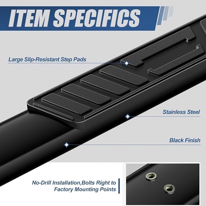 Auto Dynasty Running Boards Compatible with 1999-2014 Chevy Silverado GMC Sierra 1500 2500 3500 Extended Cab, Stainless Stee Side Step Rail Nerf Bars, 5" Step Bars, Black Powdercoated