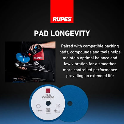 RUPES 9.DA150H Pack of 1 Blue D-A Coarse Cutting Foam Pad 150mm | Ideal for Paint Correction & Gloss Enhancement | Mild to Severe Defect Removal | Compatible with 5" Backing Plate