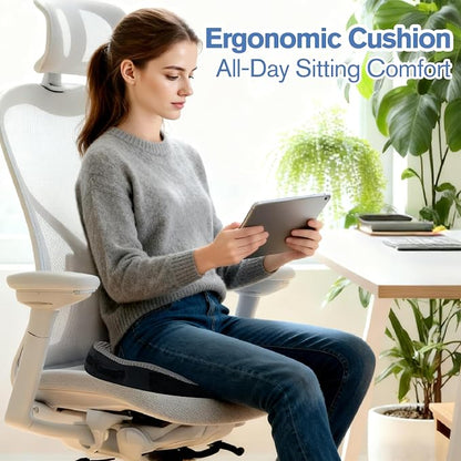 Mureon Office Chair Cushion - Large Memory Foam Ergonomic Chair Cushion for Back & Hip Pressure Relief - Non-Slip Seat Cushion for Car, Desk Chair & Tailbone Pain - Soft Support - Grey