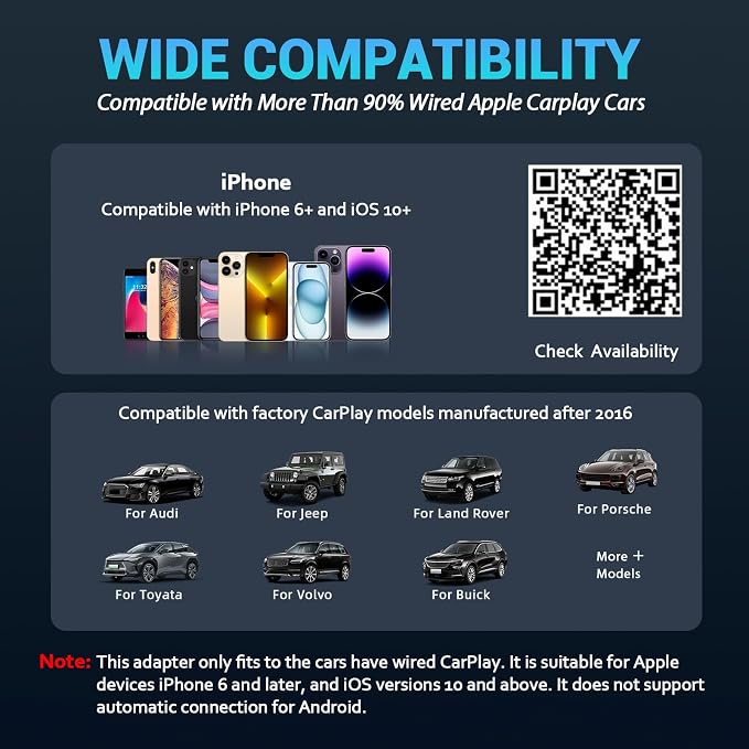 Wireless CarPlay Adapter for iPhone, 2026 Upgraded Mini Design & Plug and Play & 5s Auto Stable Connection Converts Wired Connections to Wireless Compatible for iPhone 6+ (iOS 10+) & 2016+ Car