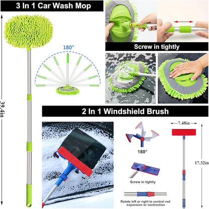 44Pcs Car Wash Detailing Kit Cleaning Kits with Foam Gun Sprayer Wash Mop with Long Handle Collapsible Bucket Large Wash Mitt Towels Complete Interior Exterior Car Washing Supply Set Black