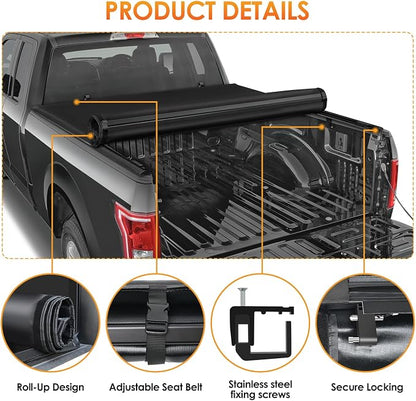 Nilight Soft Roll Up Truck Bed Cover Compatible with Ford F150 2004 2005 2006 2007 2008 2009 2010 2011 2012 2013 2014 5.5ft