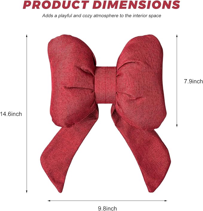 Cute Bow Car Headrest Pillow, Soft Comfortable Bow Auto Seat Pillow with Adjustable Strap, Breathable Ergonomic Neck Support Cushion Bowtie Decoration for Most Vehicles (Red)