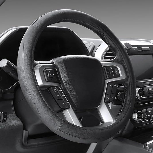 SEG Direct Car Steering Wheel Cover Universal Standard Size 14.5-15 inch, Black Microfiber Leather