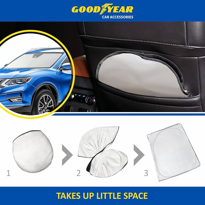 Goodyear Foldable Windshield Sunshade for Nissan Rogue 2014-2020, Car Accessories, Sunshade Cover, Sun Shade Car Windshield, Window Sun Blocker - GY008299