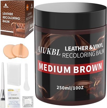 Leather Recoloring Balm, Leather Color Restorer, Leather Restorer for Couches, Leather Scratch Remover, Leather Scratch Repair, Leather Repair Kit for Furniture, Leather Dye (Medium Brown)