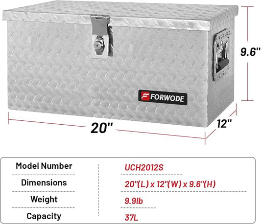 FORWODE 20 Inch Aluminum Truck Tool Box Lockable Truck Bed Tool Box Waterproof Truck Bed Storage Box with Side Handle Small Truck Tool Chest for Pickup, Truck Bed, RV, Trailer & Garage (Silver)