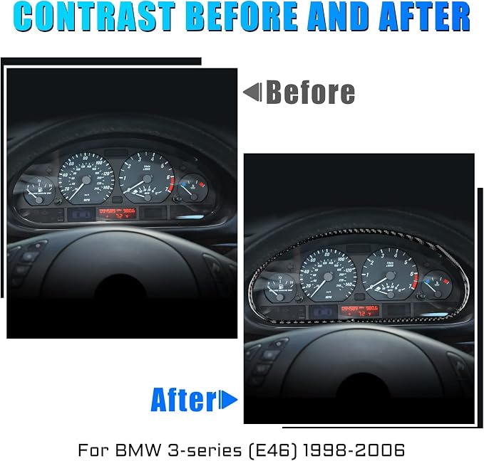 AIRSPEED for BMW E46 1998-2006 Speedometer Frame Cover Center Console Dashboard Tachometer Carbon Fiber Interior Trim Accessories, Black
