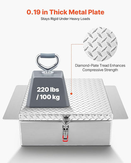 VEVOR Truck Bed Tool Box, Heavy Duty Aluminum Tool Box with Diamond Plate, Storage Toolbox Chest Organizer Supports up to 220 lbs, Ideal for Pickup, Truck Bed, RV, Trailer, 30.3 x 24 x 9 in, Silver