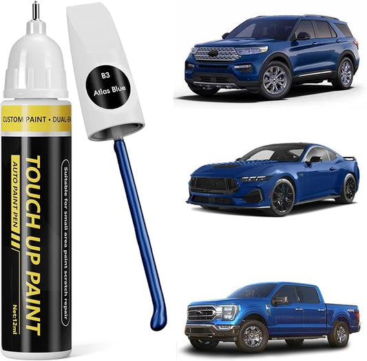 (Atlas Blue (B3) Car Touch Up Paint for ford, Car Paint Scratch Repair Kit, 2 in 1 Premium Scratch Remover Pen with Exact Color-Matched