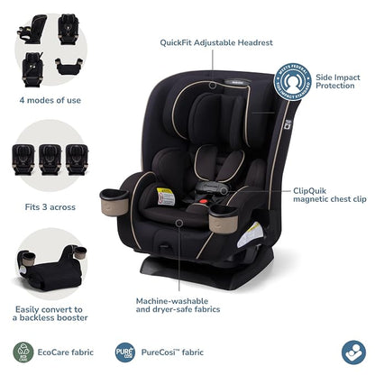 Maxi-Cosi Kani 4-in-1 Infant Kids Convertible Car Seat, Rear-Facing Forward-Facing Carseat, Booster, Slim Fit, Magnetic Buckle, 5-Position Recline, Fits 5-100 lbs, 19-57 in, Caspian Caviar