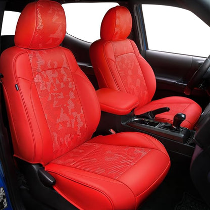 Carlimeki Leather Seat Covers Custom Fit for Tacoma Gen 3rd (2016-2023) Double & Crew Cab, for SR, SR5, Limited, TRD Pro, TRD Sport, TRD Off-Road, Trail Special Edition - Fully Covered