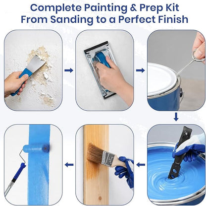 54 PCS Paint Roller Kit with Extension Pole, All-in-One Painting Supplies & Repair Set for Home DIY - Includes 4” & 9” Rollers, Brushes, Hand Sander, Drop Cloth for Walls, Ceilings, Wood Furniture