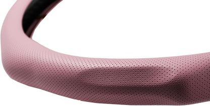 Quick Install Sporty Perforated Pink Nappa Leather Steering Wheel Cover with Black Stripe Universal fit 14½" to 15" Car SUV Pickup Pink for Wife
