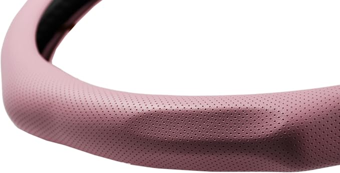 Quick Install Sporty Perforated Pink Nappa Leather Steering Wheel Cover Universal fit 14½" to 15" Car SUV Pickup 14.5 to 15 inche Pink for Wife