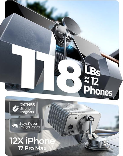 LISEN for 15W Magsafe Car Mount Charger 2 Pack, Magnetic Phone Holders for Your Car, Magnetic Wireless Car Charger, Suction Phone Mount for Car Accessories for iPhone 17 Pro Max 16 15 14 13 12