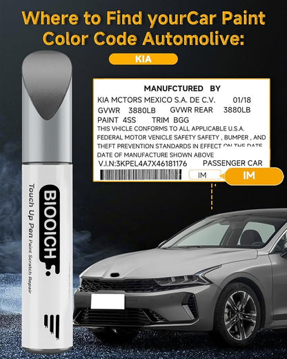 Touch Up Paint Pen Exact Color Match Car Chip and Scratch Repair (for Kia, Titanium Silver(IM))