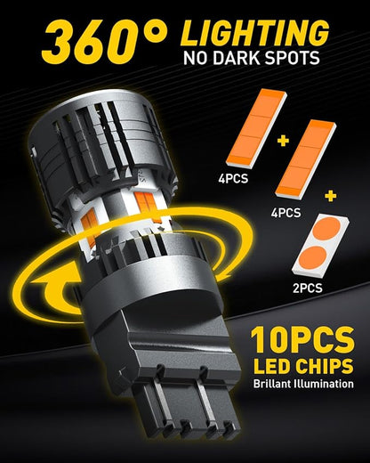 AUXITO CANBUS 3157 LED Bulbs Amber Yellow with Built-in Resistor 3156 3457A 4057 4157 Anti Hyper Flash Error Free Front Rear Turn Signal Lights and Blinker Maker DRL Parking Lights, Pack of 2